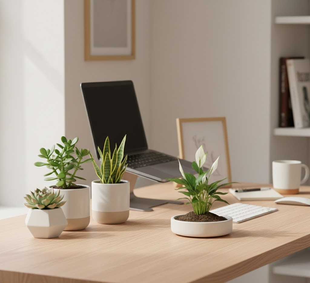 Small desk plants arrangement