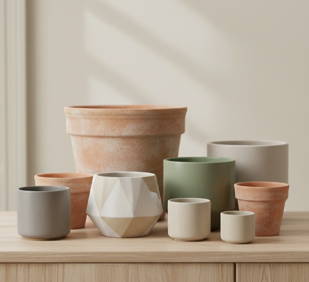 Various plant containers showing selection tips