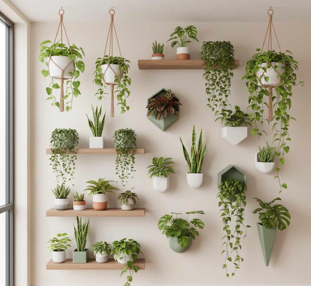 Vertical space utilization with wall-mounted plants