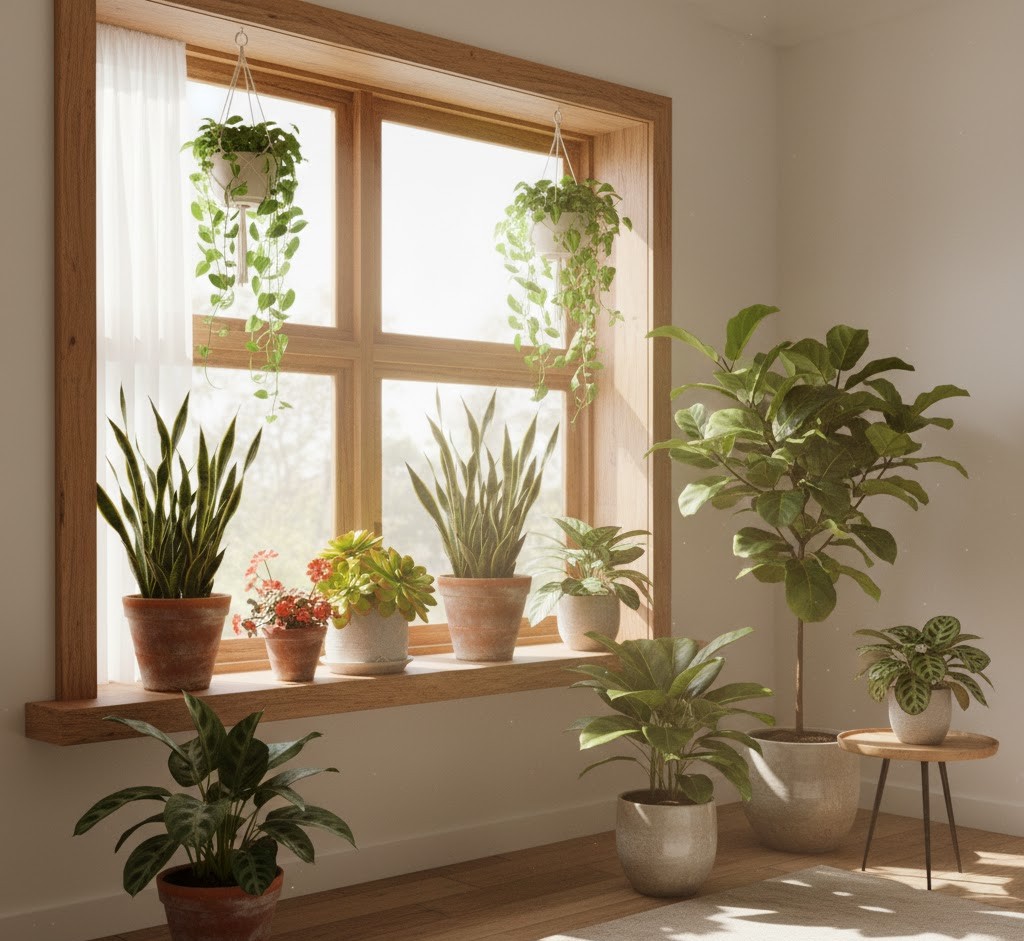 Plants arranged near windows showing our expertise