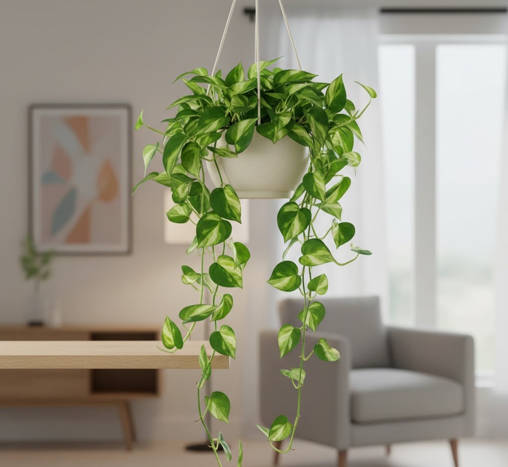 Pothos trailing from shelf